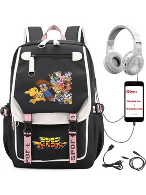 Yuying Shop No.10 Stili Anime Digimon Macera Sırt Çantası Unisex Seyahat Sırt Çantası Öğrenci Okul Kitap Çantası USB Şarj Gençler Dizüstü Packsack (Yurt Dışından)