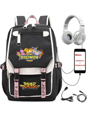 Yuying Shop No.10 Stili Anime Digimon Macera Sırt Çantası Unisex Seyahat Sırt Çantası Öğrenci Okul Kitap Çantası USB Şarj Gençler Dizüstü Packsack (Yurt Dışından)