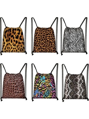 Yuying Shop SKDWENLU01CW Tarzı Kaplan Leopar Yılan Timsah Zebra Çizgili Baskı Sırt Çantası Kadın Ipli Çanta Erkekler Kanvas Seyahat Çantaları Ayakkabı Tutucu Kitap Çantası (Yurt Dışından)