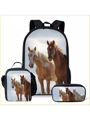 Yuying Shop Lavanta Tarzı 3D Baskılı Atlar Sırt Çantası Öğle Yemeği Çantası Kalem Kutusu ve Ilköğretim Ortaokul Öğrencileri Erkek Kız Schoolbag Seyahat Sırt Çantası (Yurt Dışından)