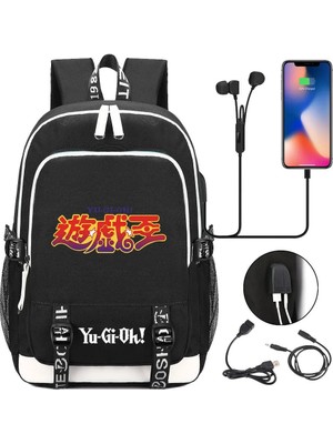 Yuying Shop No.15 Tarzı Anime Yu-Gi-Oh Tuval Baskı Sırt Çantası USB Şarj Sırt Çantası Genç Packsack Seyahat Laptop Çantası Öğrenci Fermuar Karikatür Schoolbag (Yurt Dışından)