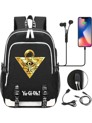 Yuying Shop No.15 Tarzı Anime Yu-Gi-Oh Tuval Baskı Sırt Çantası USB Şarj Sırt Çantası Genç Packsack Seyahat Laptop Çantası Öğrenci Fermuar Karikatür Schoolbag (Yurt Dışından)