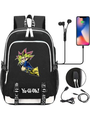 Yuying Shop No.15 Tarzı Anime Yu-Gi-Oh Tuval Baskı Sırt Çantası USB Şarj Sırt Çantası Genç Packsack Seyahat Laptop Çantası Öğrenci Fermuar Karikatür Schoolbag (Yurt Dışından)