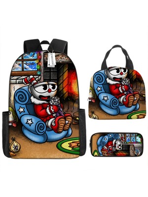 Yuying Shop No.9 Stili Cuphead Anime Karikatür Sırt Çantası Öğle Yemeği Çantası Kalem Kutusu ve Ilköğretim Ortaokul Öğrencileri Erkek Kız Okul Çantası Laptop Çantası (Yurt Dışından)