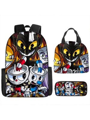 Yuying Shop No.9 Stili Cuphead Anime Karikatür Sırt Çantası Öğle Yemeği Çantası Kalem Kutusu ve Ilköğretim Ortaokul Öğrencileri Erkek Kız Okul Çantası Laptop Çantası (Yurt Dışından)