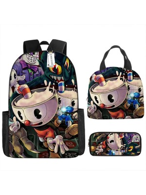 Yuying Shop No.9 Stili Cuphead Anime Karikatür Sırt Çantası Öğle Yemeği Çantası Kalem Kutusu ve Ilköğretim Ortaokul Öğrencileri Erkek Kız Okul Çantası Laptop Çantası (Yurt Dışından)