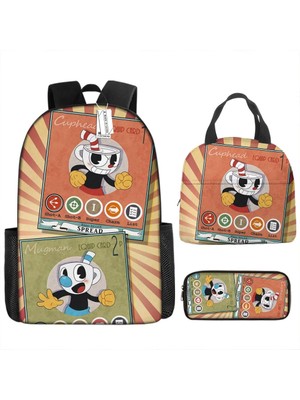 Yuying Shop No.9 Stili Cuphead Anime Karikatür Sırt Çantası Öğle Yemeği Çantası Kalem Kutusu ve Ilköğretim Ortaokul Öğrencileri Erkek Kız Okul Çantası Laptop Çantası (Yurt Dışından)