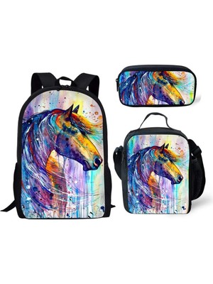 Yuying Shop Lavanta Tarzı 3D Baskılı Atlar Sırt Çantası Öğle Yemeği Çantası Kalem Kutusu ve Ilköğretim Ortaokul Öğrencileri Erkek Kız Schoolbag Seyahat Sırt Çantası (Yurt Dışından)