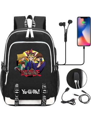 Yuying Shop No.15 Tarzı Anime Yu-Gi-Oh Tuval Baskı Sırt Çantası USB Şarj Sırt Çantası Genç Packsack Seyahat Laptop Çantası Öğrenci Fermuar Karikatür Schoolbag (Yurt Dışından)