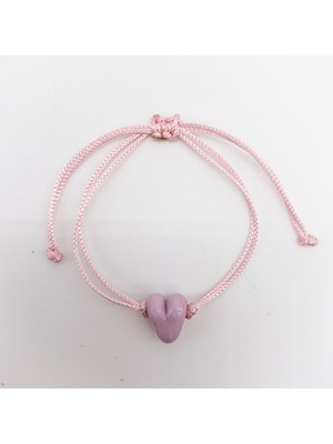 Hanecambaz Pembe Mini Kalp Bileklik Murano Cam El Yapımı