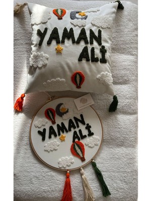 Punch Passion Işlemeli Isimli Kapı Süsü ve Takı Yastığı Takımı,bebek Hediyelik (Iç Dolgusuz)