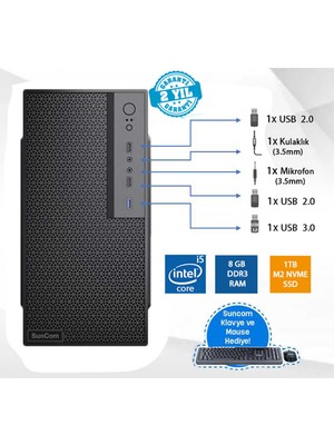 Suncom Force SC3-106A2 I5-12400 16GB 256SSD Freedos Masaüstü Bilgisayar