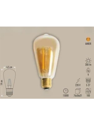 Linway Rustik LED Fılament Ampul Amber 4W