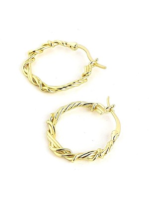 Ose Shop  Italyan Tasarımı 925AYAR Gümüş Üzerine Altın Kaplama Halat Sarmal Trend Halka Küpe 2 cm Çap