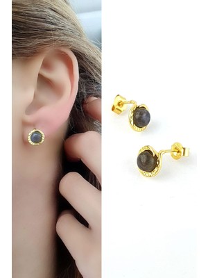 Ose Shop  Labrodorite Taşlı 925AYAR Gümüş Üzerine Altın Kaplama Tasarım Doğal Taş Küpe