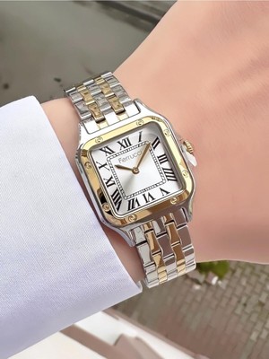 Ferrucci Kadın Gümüş Çelik Kare Kasa Quartz Kol Saati - Şık Metal Kordon, Romen Rakam, Su Geçirmez