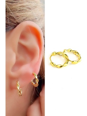 Ose Shop  925AYAR Gümüş Üzerine Altın Kaplama Italyan Burgu Halka Küpe