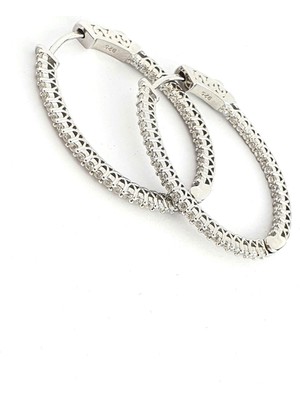 Ose Shop  Ici Dışı Zirkon Taşlı 925 Ayar Gümüş Oval Halka Küpe