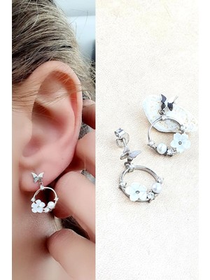 Ose Shop  El Isi Sedef Taşlı 925AYAR Gümüş  Tasarım Manolya Küpe