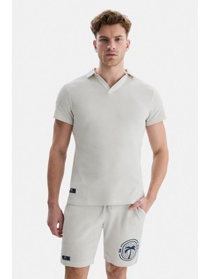 Ucla Russel Bej Polo Yaka Baskılı Erkek Tshirt