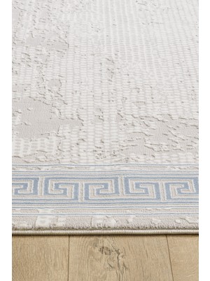 Ottofis Toscana Koleksiyonu 3.5m² 150x230cm Krem-Mavi Renk %100 Polyester İplik Tüylenme ve Toz Yapmayan Düz Saçaklı Makine Halısı