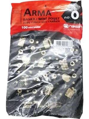 Arma Baskılı Mini Blok Poşet Torba - No : 0 - 20X30 Cm. - Siyah - 100 Adetlik 1 Paket