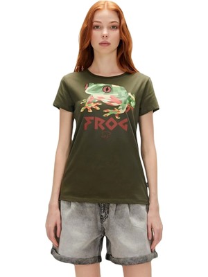 Baden Bad Bear Frog 0 Yaka Kadın Tshirt - Khaki