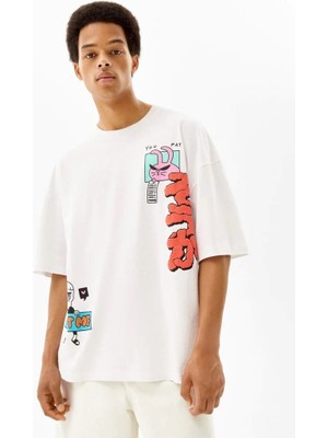 The Champ Bisiklet Yaka Baskılı Oversize Erkek T-Shirt