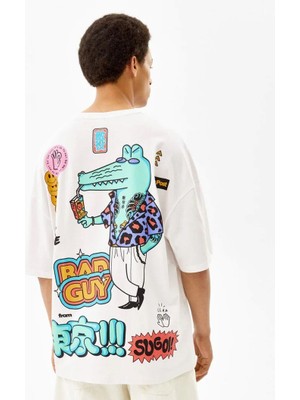 The Champ Bisiklet Yaka Baskılı Oversize Erkek T-Shirt