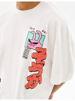 The Champ Bisiklet Yaka Baskılı Oversize Erkek T-Shirt