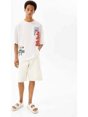 The Champ Bisiklet Yaka Baskılı Oversize Erkek T-Shirt