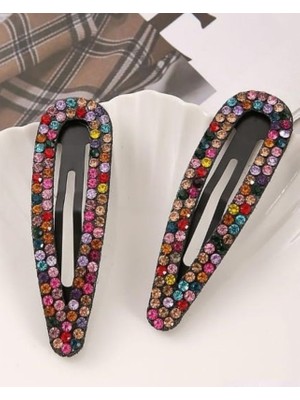Efna Store 2'li Renkli Zirkon Taşlı Açık Üçgen Şeklinde Çıt Çıt Toka(2 Adet)7 cm