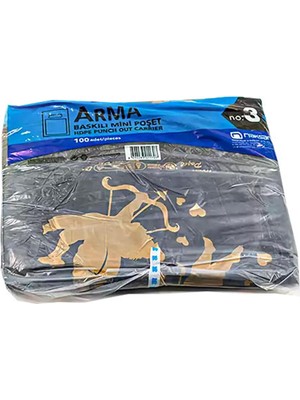 Arma Baskılı Mini Blok Poşet Torba - No : 3 - 30X50 Cm. - Siyah - 100 Adetlik 1 Paket