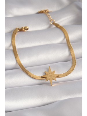 Clariss 316L Çelik Gold Renk Italyan Zincir Model Kutup Yıldızı Figür Kadın Bileklik