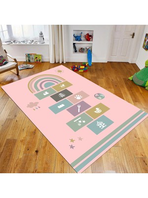 Viyana Home Dijital Baskılı Kaymaz Taban Yıkanabilir Çocuk Odası Oyun Halısı, V-Çocuk-31-Pembe,