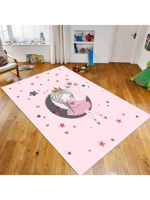 Viyana Home Dijital Baskılı Kaymaz Taban Yıkanabilir Çocuk Odası Oyun Halısı, V-Çocuk-13-Pembe,