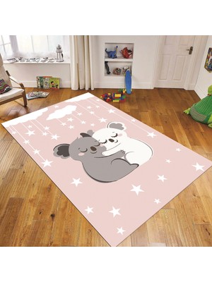 Viyana Home Dijital Baskılı Kaymaz Taban Yıkanabilir Çocuk Odası Oyun Halısı, V-Çocuk-22-Pembe,