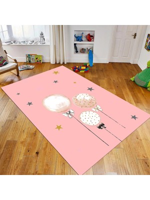 Viyana Home Dijital Baskılı Kaymaz Taban Yıkanabilir Çocuk Odası Oyun Halısı, V-Çocuk-24-Pembe,