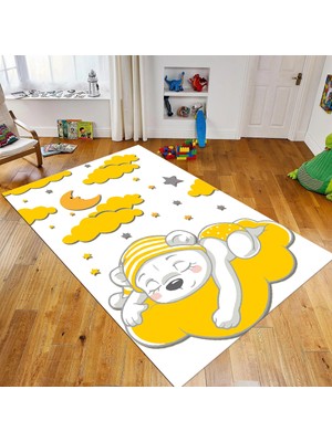 Viyana Home Dijital Baskılı Kaymaz Taban Yıkanabilir Çocuk Odası Oyun Halısı, V-Çocuk-34-Sarı,