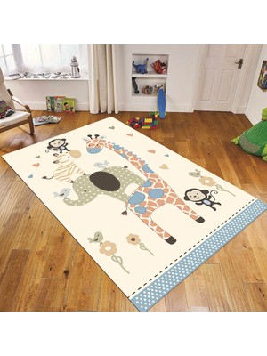 Viyana Home Dijital Baskılı Kaymaz Taban Yıkanabilir Çocuk Odası Oyun Halısı, V-Çocuk-21-Krem,