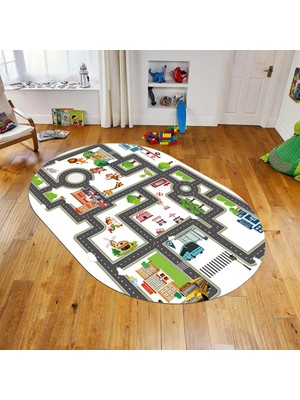 Viyana Home Dijital Baskılı Kaymaz Taban Yıkanabilir Oval Çocuk Odası Oyun Halısı, V-O-Çocuk-20-Renkli,