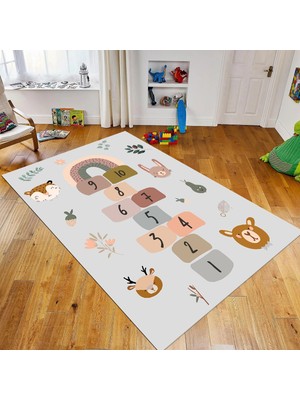 Viyana Home Dijital Baskılı Kaymaz Taban Yıkanabilir Çocuk Odası Oyun Halısı, V-Çocuk-29-Gri,