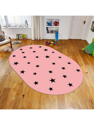 Viyana Home Dijital Baskılı Kaymaz Taban Yıkanabilir Oval Çocuk Odası Oyun Halısı, V-O-Çocuk-32-Pembe,