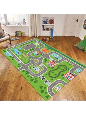 Viyana Home Dijital Baskılı Kaymaz Taban Yıkanabilir Çocuk Odası Oyun Halısı, V-Çocuk-47-Yeşil,