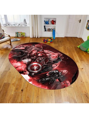Viyana Home Dijital Baskılı Kaymaz Taban Yıkanabilir Oval Çocuk Odası Oyun Halısı, V-O-Çocuk-39-Kırmızı,