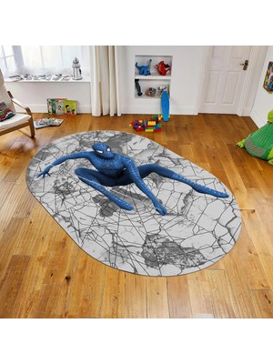 Viyana Home Dijital Baskılı Kaymaz Taban Yıkanabilir Oval Çocuk Odası Oyun Halısı, V-O-Çocuk-41-Mavi,