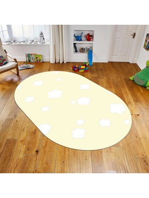 Viyana Home Dijital Baskılı Kaymaz Taban Yıkanabilir Oval Çocuk Odası Oyun Halısı, V-O-Çocuk-08-Sarı,