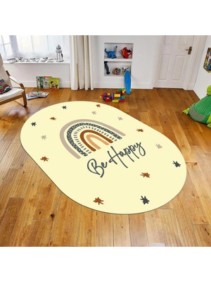 Viyana Home Dijital Baskılı Kaymaz Taban Yıkanabilir Oval Çocuk Odası Oyun Halısı, V-O-Çocuk-14-Sarı,