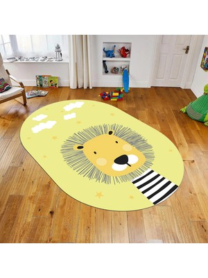Viyana Home Dijital Baskılı Kaymaz Taban Yıkanabilir Oval Çocuk Odası Oyun Halısı, V-O-Çocuk-25-Sarı,