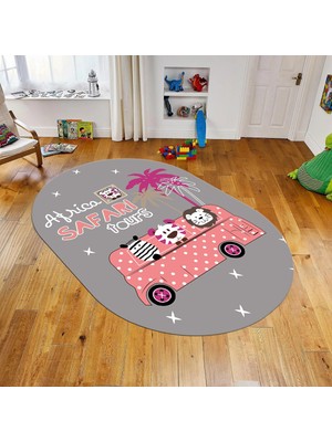 Viyana Home Dijital Baskılı Kaymaz Taban Yıkanabilir Oval Çocuk Odası Oyun Halısı, V-O-Çocuk-01-Pembe,